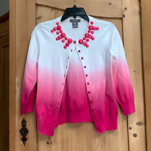 Kenar Barbie Bubblegum Barbicore Pink Ombre Jewel Gem Neck Cardigan Sweater EUC - Picture 1 of 11